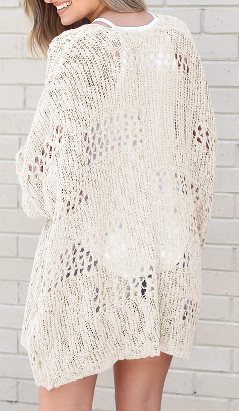 Mafulus Women's Crochet Cardigan Kimono Boho Long Sleeve Lightweight Soft Oversized Open Front Knitted Sweater - Image 3